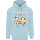 Easily Distracted Dogs & Sloths Funny ADHD Mens 80% Cotton Hoodie Light Blue
