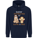 Easily Distracted Dogs & Sloths Funny ADHD Mens 80% Cotton Hoodie Navy Blue
