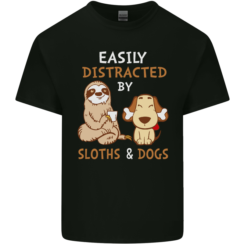 Easily Distracted Dogs & Sloths Funny ADHD Mens Cotton T-Shirt Tee Top Black