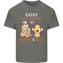 Easily Distracted Dogs & Sloths Funny ADHD Mens Cotton T-Shirt Tee Top Charcoal