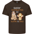 Easily Distracted Dogs & Sloths Funny ADHD Mens Cotton T-Shirt Tee Top Dark Chocolate