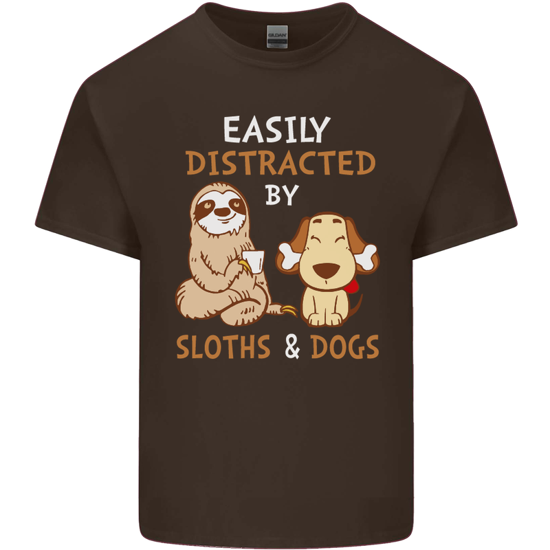 Easily Distracted Dogs & Sloths Funny ADHD Mens Cotton T-Shirt Tee Top Dark Chocolate