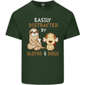 Easily Distracted Dogs & Sloths Funny ADHD Mens Cotton T-Shirt Tee Top Forest Green