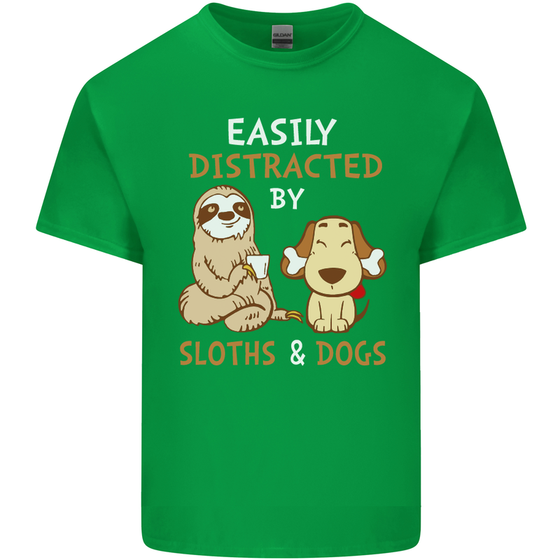 Easily Distracted Dogs & Sloths Funny ADHD Mens Cotton T-Shirt Tee Top Irish Green