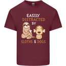 Easily Distracted Dogs & Sloths Funny ADHD Mens Cotton T-Shirt Tee Top Maroon