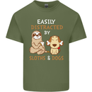 Easily Distracted Dogs & Sloths Funny ADHD Mens Cotton T-Shirt Tee Top Military Green