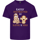 Easily Distracted Dogs & Sloths Funny ADHD Mens Cotton T-Shirt Tee Top Purple