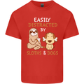 Easily Distracted Dogs & Sloths Funny ADHD Mens Cotton T-Shirt Tee Top Red