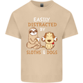 Easily Distracted Dogs & Sloths Funny ADHD Mens Cotton T-Shirt Tee Top Sand