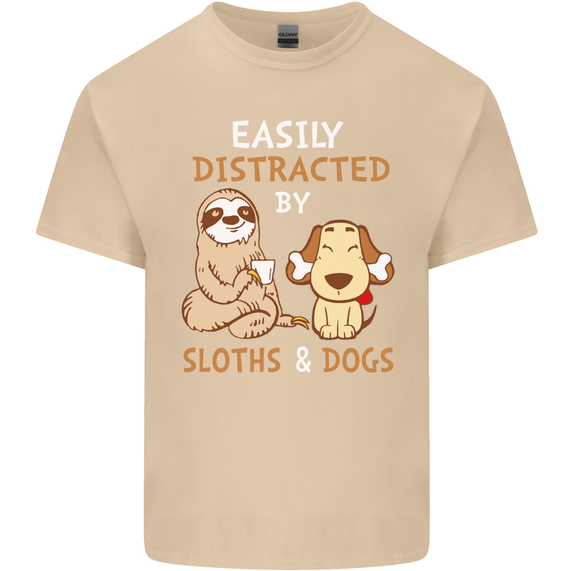 Easily Distracted Dogs & Sloths Funny ADHD Mens Cotton T-Shirt Tee Top Sand