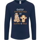 Easily Distracted Dogs & Sloths Funny ADHD Mens Long Sleeve T-Shirt Navy Blue