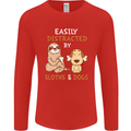 Easily Distracted Dogs & Sloths Funny ADHD Mens Long Sleeve T-Shirt Red