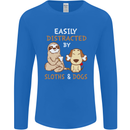 Easily Distracted Dogs & Sloths Funny ADHD Mens Long Sleeve T-Shirt Royal Blue