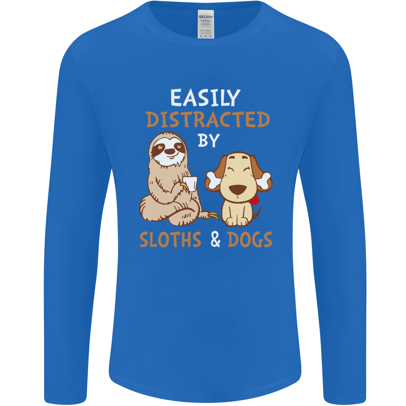 Easily Distracted Dogs & Sloths Funny ADHD Mens Long Sleeve T-Shirt Royal Blue