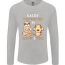 Easily Distracted Dogs & Sloths Funny ADHD Mens Long Sleeve T-Shirt Sports Grey