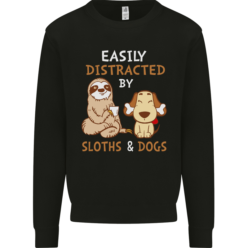 Easily Distracted Dogs & Sloths Funny ADHD Mens Sweatshirt Jumper Black