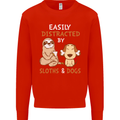 Easily Distracted Dogs & Sloths Funny ADHD Mens Sweatshirt Jumper Bright Red