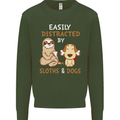 Easily Distracted Dogs & Sloths Funny ADHD Mens Sweatshirt Jumper Forest Green
