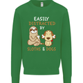 Easily Distracted Dogs & Sloths Funny ADHD Mens Sweatshirt Jumper Irish Green