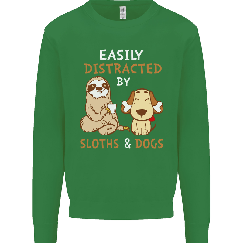 Easily Distracted Dogs & Sloths Funny ADHD Mens Sweatshirt Jumper Irish Green