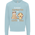 Easily Distracted Dogs & Sloths Funny ADHD Mens Sweatshirt Jumper Light Blue