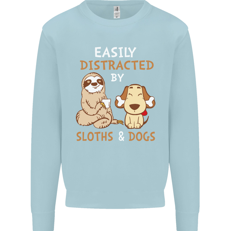Easily Distracted Dogs & Sloths Funny ADHD Mens Sweatshirt Jumper Light Blue