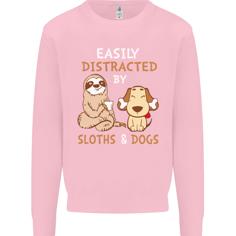 Easily Distracted Dogs & Sloths Funny ADHD Mens Sweatshirt Jumper Light Pink