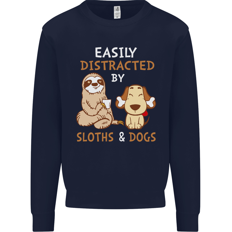 Easily Distracted Dogs & Sloths Funny ADHD Mens Sweatshirt Jumper Navy Blue