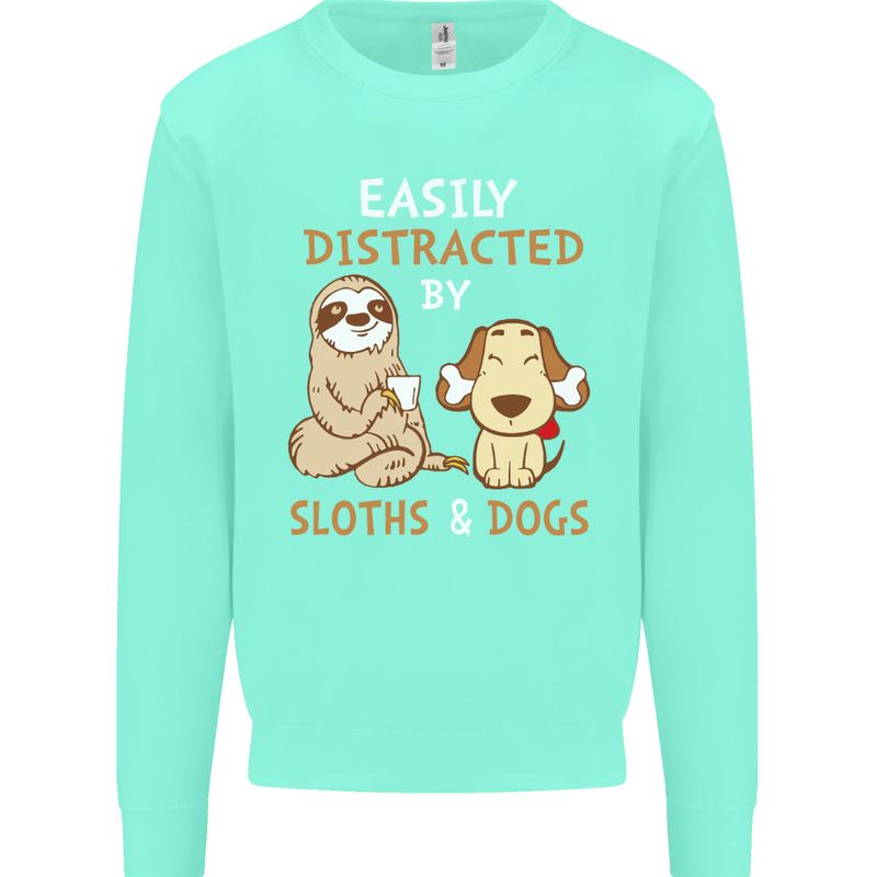 Easily Distracted Dogs & Sloths Funny ADHD Mens Sweatshirt Jumper Peppermint
