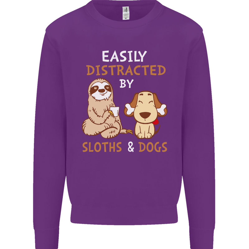 Easily Distracted Dogs & Sloths Funny ADHD Mens Sweatshirt Jumper Purple