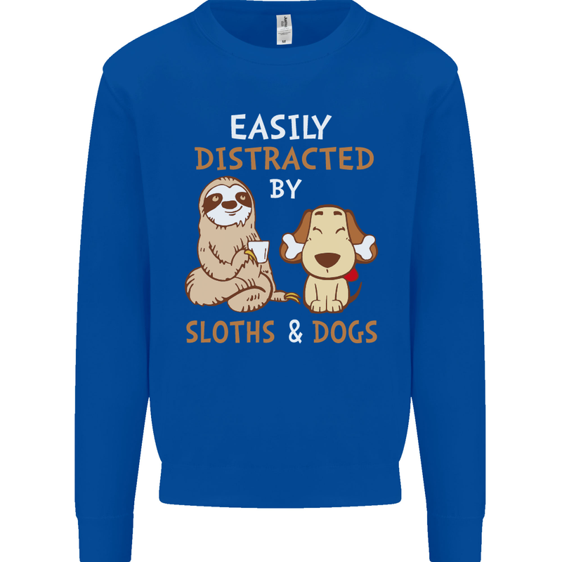 Easily Distracted Dogs & Sloths Funny ADHD Mens Sweatshirt Jumper Royal Blue