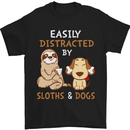 Easily Distracted Dogs & Sloths Funny ADHD Mens T-Shirt Cotton Gildan Black