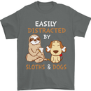 Easily Distracted Dogs & Sloths Funny ADHD Mens T-Shirt Cotton Gildan Charcoal