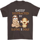 Easily Distracted Dogs & Sloths Funny ADHD Mens T-Shirt Cotton Gildan Dark Chocolate