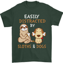 Easily Distracted Dogs & Sloths Funny ADHD Mens T-Shirt Cotton Gildan Forest Green