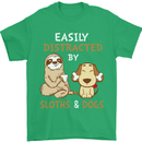 Easily Distracted Dogs & Sloths Funny ADHD Mens T-Shirt Cotton Gildan Irish Green