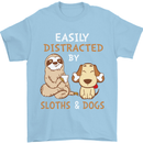 Easily Distracted Dogs & Sloths Funny ADHD Mens T-Shirt Cotton Gildan Light Blue