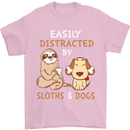 Easily Distracted Dogs & Sloths Funny ADHD Mens T-Shirt Cotton Gildan Light Pink