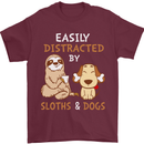 Easily Distracted Dogs & Sloths Funny ADHD Mens T-Shirt Cotton Gildan Maroon