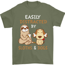Easily Distracted Dogs & Sloths Funny ADHD Mens T-Shirt Cotton Gildan Military Green