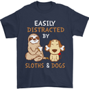 Easily Distracted Dogs & Sloths Funny ADHD Mens T-Shirt Cotton Gildan Navy Blue