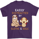 Easily Distracted Dogs & Sloths Funny ADHD Mens T-Shirt Cotton Gildan Purple