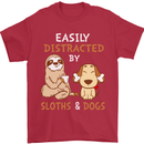 Easily Distracted Dogs & Sloths Funny ADHD Mens T-Shirt Cotton Gildan Red