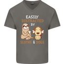 Easily Distracted Dogs & Sloths Funny ADHD Mens V-Neck Cotton T-Shirt Charcoal