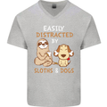 Easily Distracted Dogs & Sloths Funny ADHD Mens V-Neck Cotton T-Shirt Sports Grey