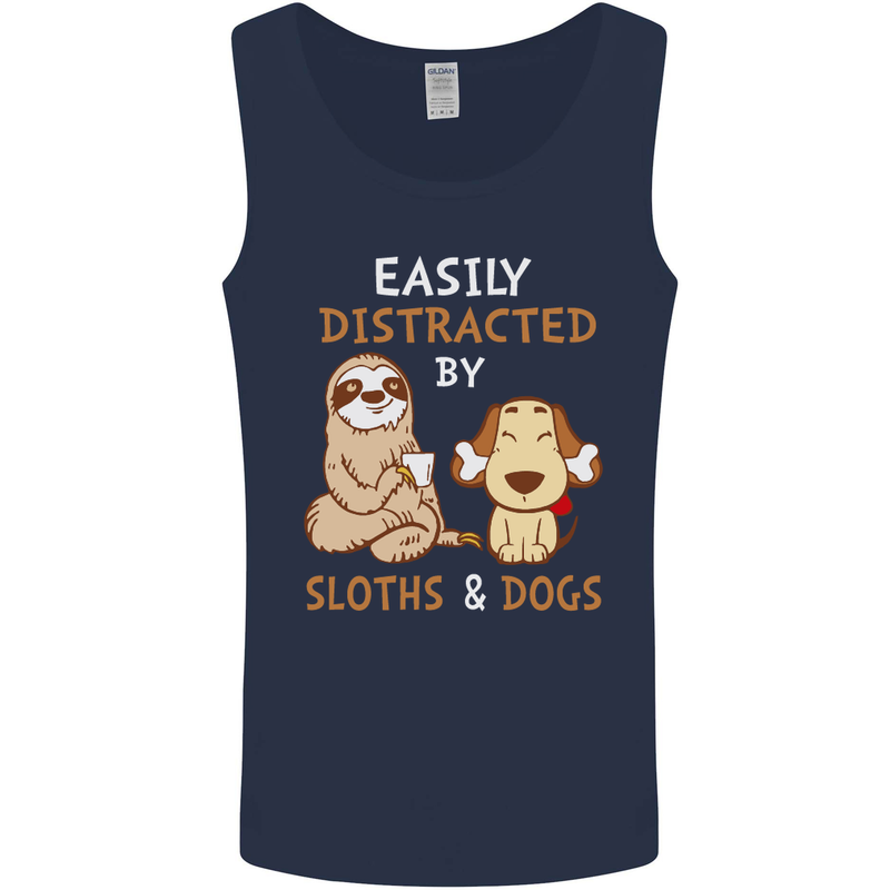 Easily Distracted Dogs & Sloths Funny ADHD Mens Vest Tank Top Navy Blue