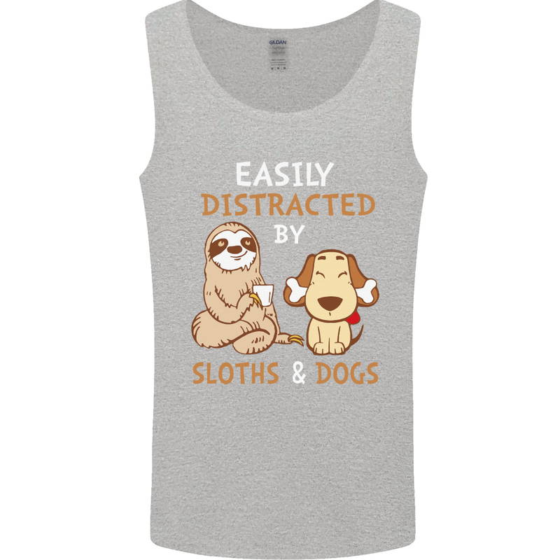 Easily Distracted Dogs & Sloths Funny ADHD Mens Vest Tank Top Sports Grey