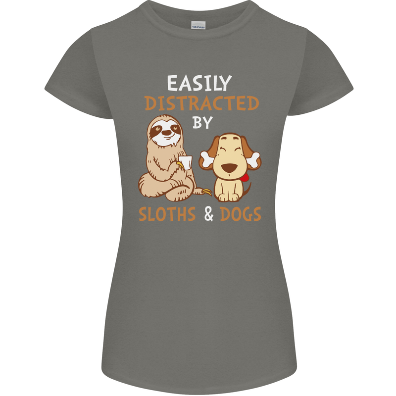 Easily Distracted Dogs & Sloths Funny ADHD Womens Petite Cut T-Shirt Charcoal