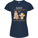 Easily Distracted Dogs & Sloths Funny ADHD Womens Petite Cut T-Shirt Navy Blue