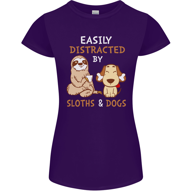 Easily Distracted Dogs & Sloths Funny ADHD Womens Petite Cut T-Shirt Purple